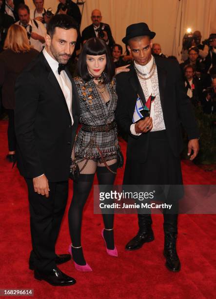 Riccardo Tisci, Madonna, and Brahim Zaibat attend the Costume Institute Gala for the "PUNK: Chaos to Couture" exhibition at the Metropolitan Museum...