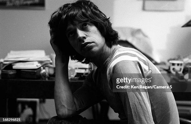 Mick Jagger of the Rolling Stones is photographed at the Camera 5 studios in 1977 in New York City. CREDIT MUST READ: Ken Regan/Camera 5 via Contour...