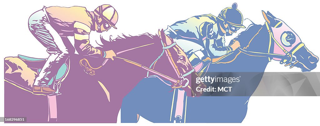 ILLUSTRATION: Racehorses neck-and-neck