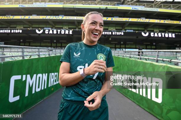 Dublin , Ireland - 22 September 2023; Katie McCabe during a Republic of Ireland women training session at the Aviva Stadium in Dublin.