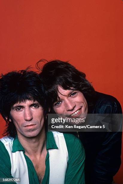 Keith Richards and Mick Jagger of the Rolling Stones are photographed at the Camera 5 studios in 1977 in New York City. CREDIT MUST READ: Ken...