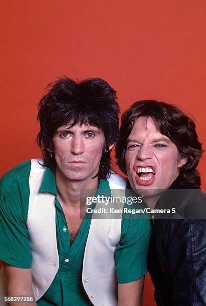 Keith Richards and Mick Jagger of the Rolling Stones are photographed at the Camera 5 studios in 1977 in New York City. CREDIT MUST READ: Ken...