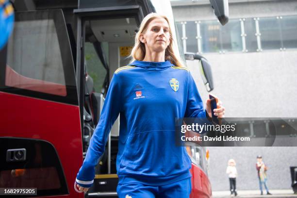 Sofia Jakobsson of Sweden arrives prior to the UEFA Women's Nations League match between Sweden and Spain at Gamla Ullevi on September 22, 2023 in...