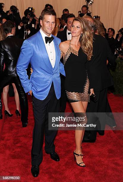 Player Tom Brady and model Gisele Bundchen attend the Costume Institute Gala for the "PUNK: Chaos to Couture" exhibition at the Metropolitan Museum...