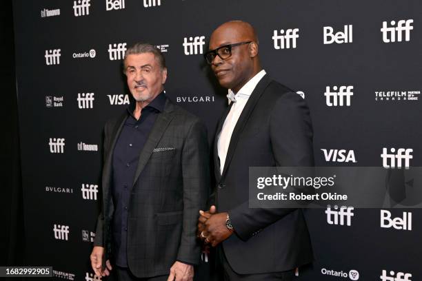 Sylvester Stallone and Cameron Bailey, CEO of Toronto International Film Festival, attend "In Conversation With...Sylvester Stallone" during the 2023...