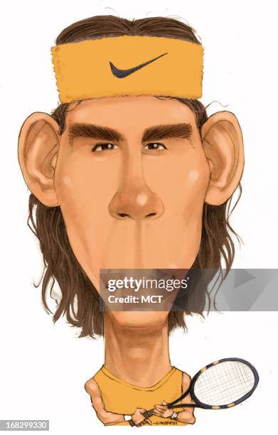 Chris Ware color caricature of Spanish tennis pro Rafael Nadal.