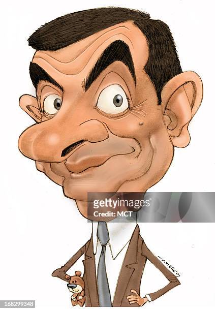 Chris Ware color caricature of British actor/comedian Rowan Atkinson .