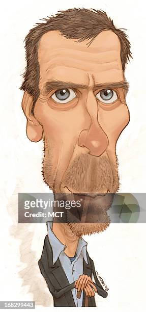 Chris Ware color caricature of actor Hugh Laurie.