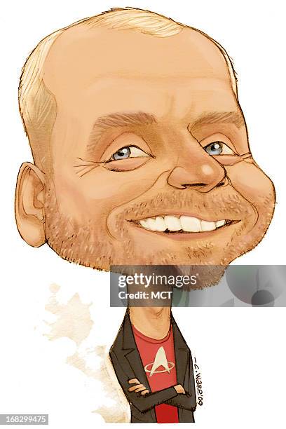 Chris Ware color caricature of English actor Simon Pegg.