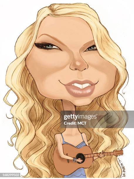 Chris Ware color caricature of country music singer Taylor Swift.