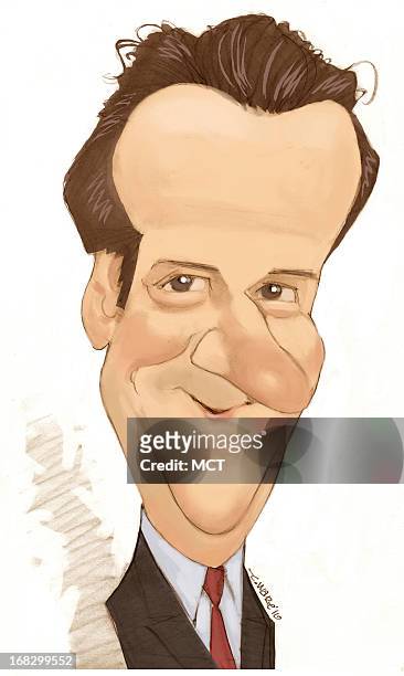 Chris Ware color caricature of British Conservative party leader David Cameron.