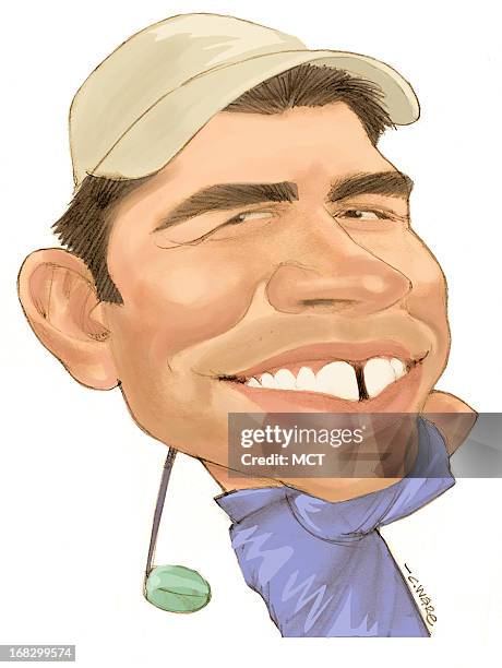 Chris Ware color caricature of South African golfer Louis Oosthuizen.