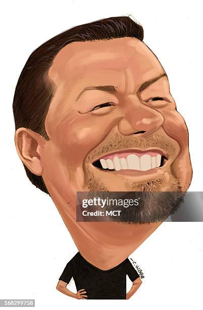 Chris Ware illustration of English comedian Ricky Gervais.