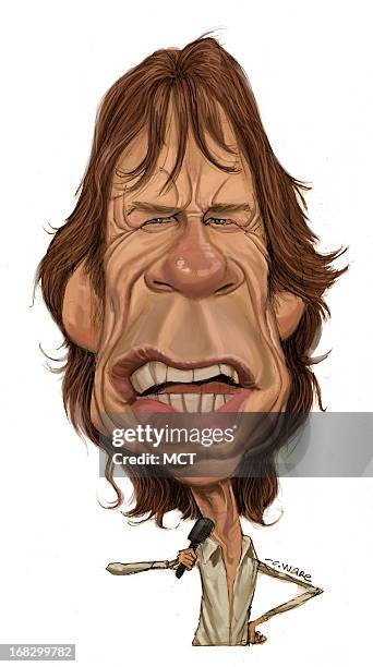 Chris Ware illustration of Rolling Stones lead singer Mick Jagger.