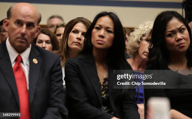 Rep. Michele Bachmann and Rep. Louis Gohmert join family members of Americans killed in the September 11 attack on the Benghazi consulate as State...