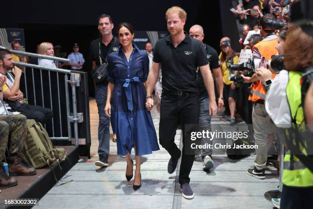 Meghan, Duchess of Sussex and Prince Harry, Duke of Sussex attend the sitting volleyball finals at the Merkur Spiel-Arena during day six of the...