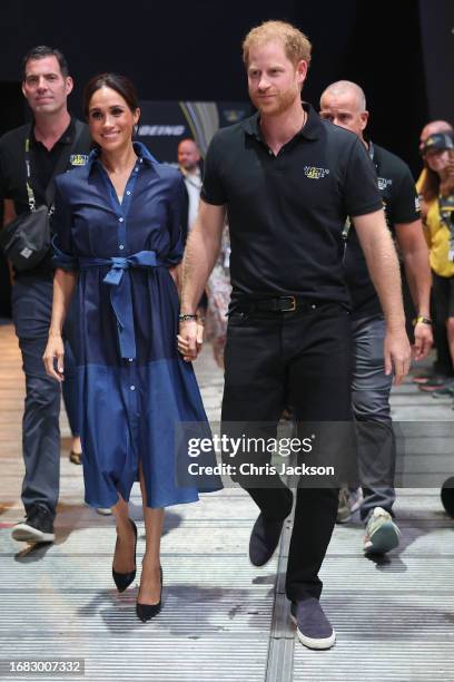 Meghan, Duchess of Sussex and Prince Harry, Duke of Sussex attend the sitting volleyball finals at the Merkur Spiel-Arena during day six of the...