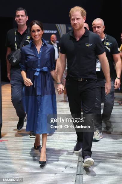 Meghan, Duchess of Sussex and Prince Harry, Duke of Sussex attend the sitting volleyball finals at the Merkur Spiel-Arena during day six of the...