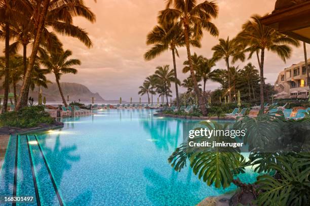 luxurious hawaiian 5 star resort. - luxury pool stock pictures, royalty-free photos & images