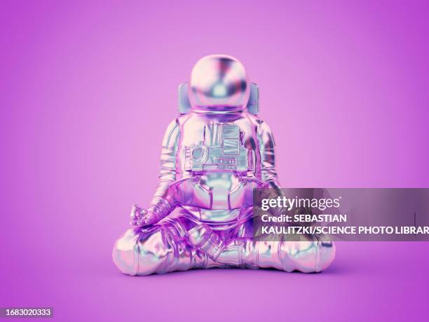 meditating astronaut, illustration - spaceman stock illustrations