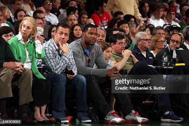 Former NFL player Michael Strahan during the game between the New York Knicks and Boston Celtics in Game Four of the Eastern Conference Quarterfinals...