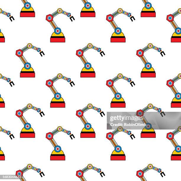 robotic arms seamless pattern - robot hand white background stock illustrations