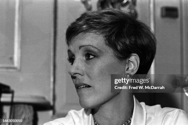 Close-up of English actress Julie Andrews during a press event to promote the film 'SOB , New York, New York, July 10, 1981.