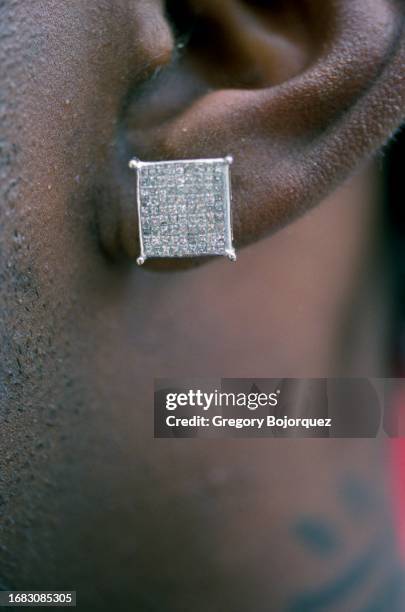 Professional skateboarder Stevie Williams' diamond earring in April, 2005 in Sherman Oaks, California.