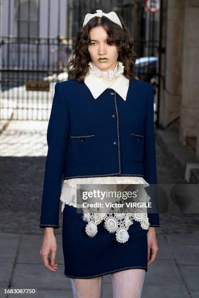 Model walks the runway during the Bora Aksu Ready to Wear Spring/Summer 2024 fashion show as part of the London Fashion Week on September 15, 2023 in...