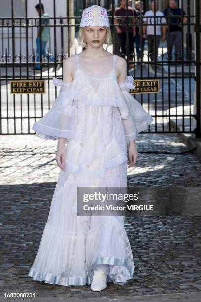 Model walks the runway during the Bora Aksu Ready to Wear Spring/Summer 2024 fashion show as part of the London Fashion Week on September 15, 2023 in...