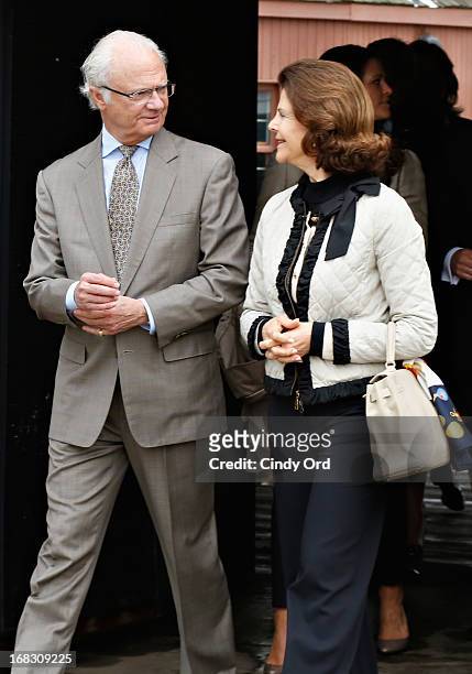 King Carl XVI Gustaf and Queen Silvia of Sweden are seen visiting 'The Castle Clinton' in Battery Park on May 8, 2013 in New York City.