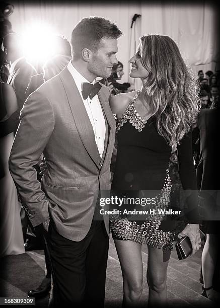 Image has been digitally processed and converted to black and white] Tom Brady and Gisele Bundchen attend the Costume Institute Gala for the "PUNK:...