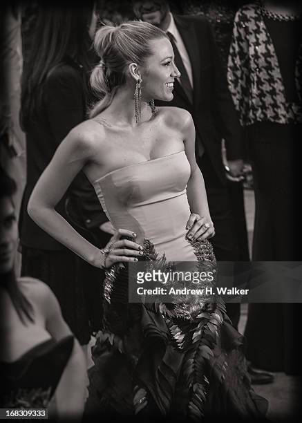 Image has been digitally processed and converted to black and white] Blake Lively attends the Costume Institute Gala for the "PUNK: Chaos to Couture"...