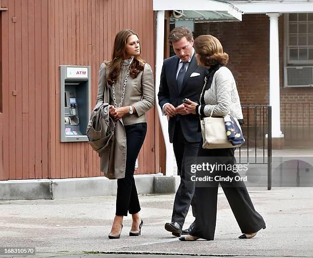 Queen Silvia and Princess Madeleine of Sweden joined by Princess Madeleine's fiance Chris O'Neill are seen visiting 'The Castle Clinton' in Battery...