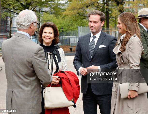 King Carl XVI Gustaf, Queen Silvia and Princess Madeleine of Sweden joined by Princess Madeleine's fiance Chris O'Neill are seen visiting 'The Castle...