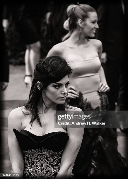 Image has been digitally processed and converted to black and white] Ashley Greene and Blake Lively attend the Costume Institute Gala for the "PUNK:...