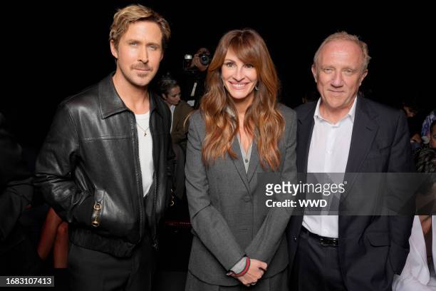 Ryan Gosling, Julia Roberts and Francois-Henri Pinault at the Gucci Spring 2024 Ready To Wear Fashion Show on September 22, 2023 in Milan, Italy.