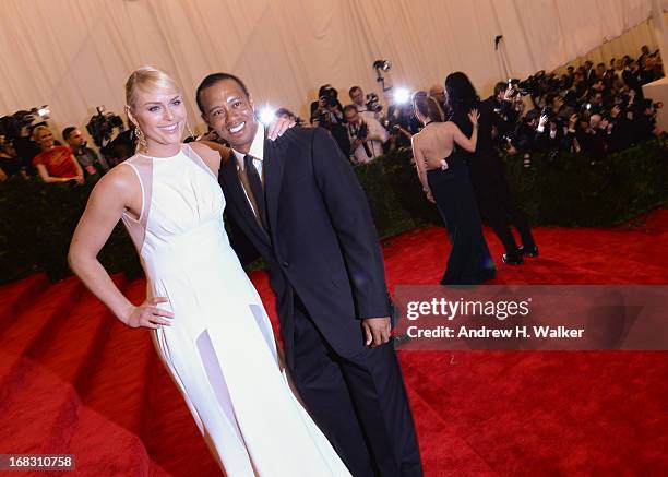 Lindsey Vonn and Tiger Woods attend the Costume Institute Gala for the "PUNK: Chaos to Couture" exhibition at the Metropolitan Museum of Art on May...