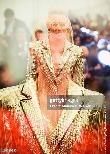 Image was double-exposed in camera] Elizabeth Banks attends the Costume Institute Gala for the "PUNK: Chaos to Couture" exhibition at the...