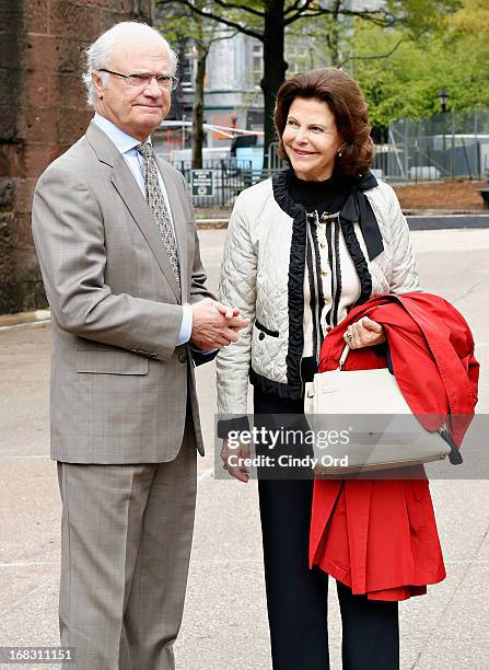 King Carl XVI Gustaf and Queen Silvia of Sweden are seen visiting 'The Castle Clinton' in Battery Park on May 8, 2013 in New York City.