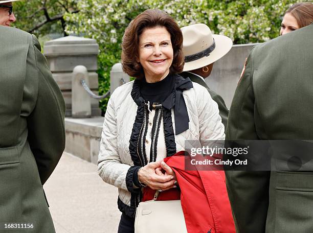 Queen Silvia of Sweden seen visiting 'The Castle Clinton' in Battery Park on May 8, 2013 in New York City.