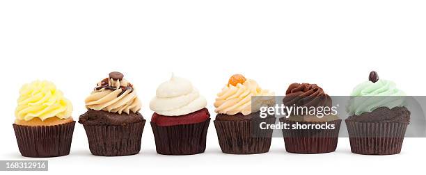 cupcakes in a row (variety) - cupcake stock pictures, royalty-free photos & images