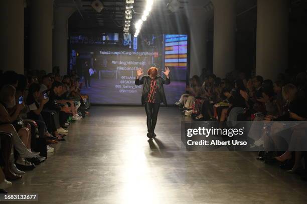 Designer Naoko Tosa walks the runway during the Sound of Ikebana fashion show at the Global Fashion Collective II during New York Fashion Week -...