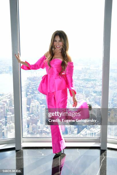 Thalía lights the Empire State Building in celebration of Mexican Independence Day at The Empire State Building on September 15, 2023 in New York...