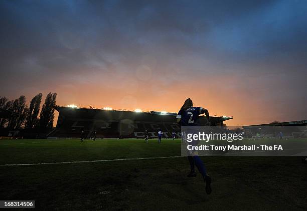 Vicky Jones of Everton Ladies runs out for the start of the second half into the red sky during the FA Women's Super League Match between Lincoln...