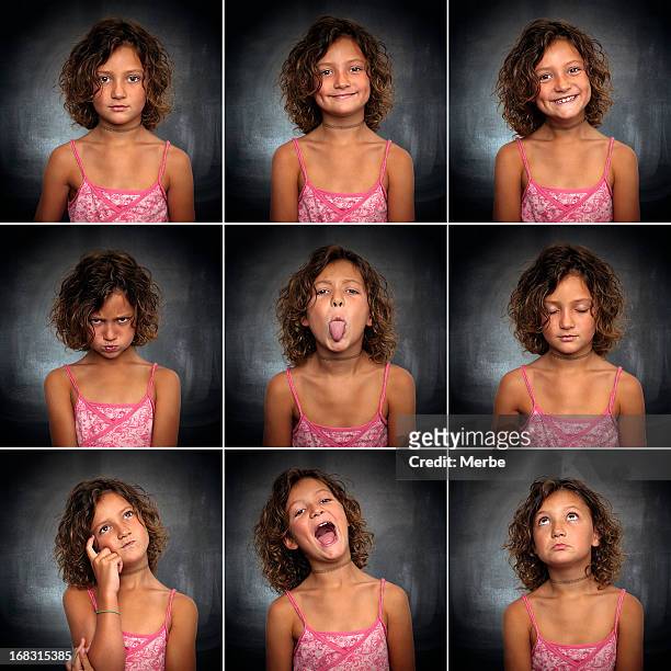porträts von einem kleinen mädchen - multiple images different expressions stock-fotos und bilder
