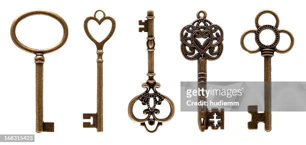old keys (clipping path all) isolated on white background - the past stock pictures, royalty-free photos & images