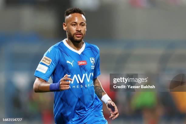 Neymar Jr of Al Hilal looks on during the match between Al-Hilal and Riyadh at Prince Faisal Bin Fahad on September 15, 2023 in Riyadh, Saudi Arabia.