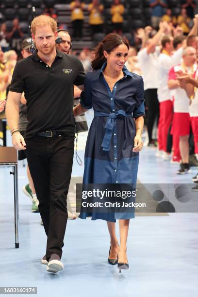 Meghan, Duchess of Sussex and Prince Harry, Duke of Sussex attend the sitting volleyball finals at the Merkur Spiel-Arena during day six of the...