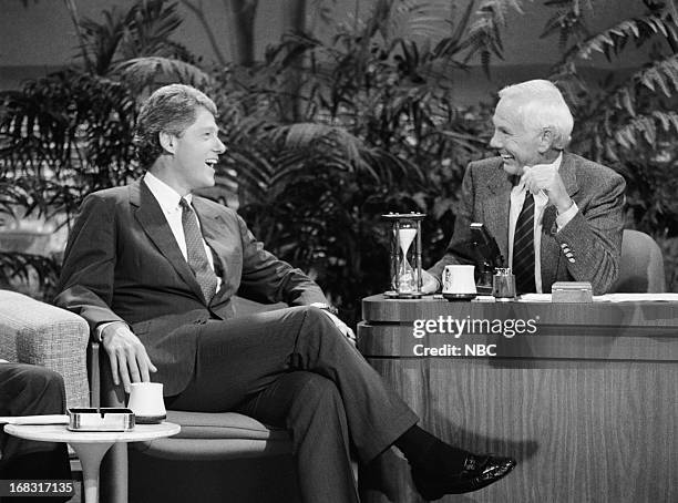 Pictured: Arkansas Governor Bill Clinton, host Johnny Carson on July 28, 1988 --